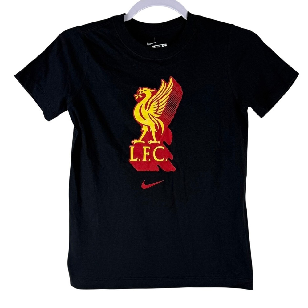 Nike Liverpool FC T-Shirt Kids Small Black Red Gold Liver Bird Soccer Tee NWT